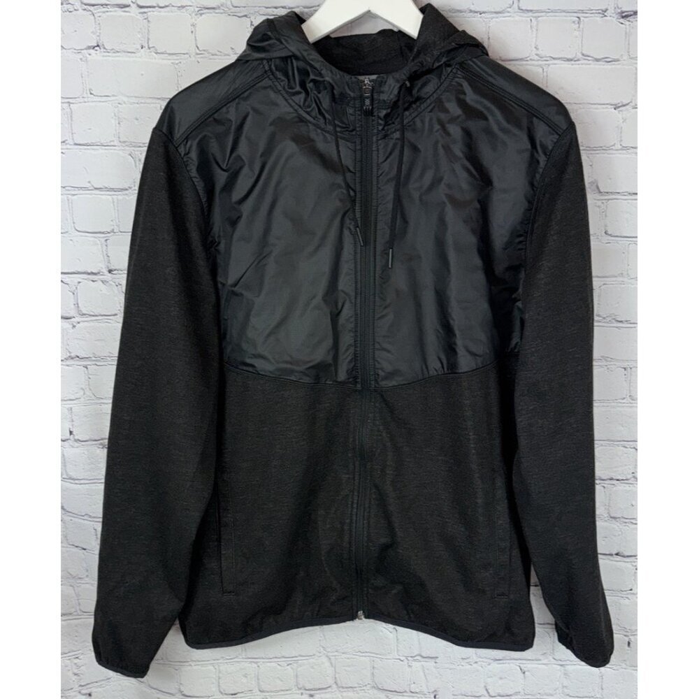 RHONE Men's Size Large Hybrid Tech Terry Full Zip Hooded Jacket Black TEC-182